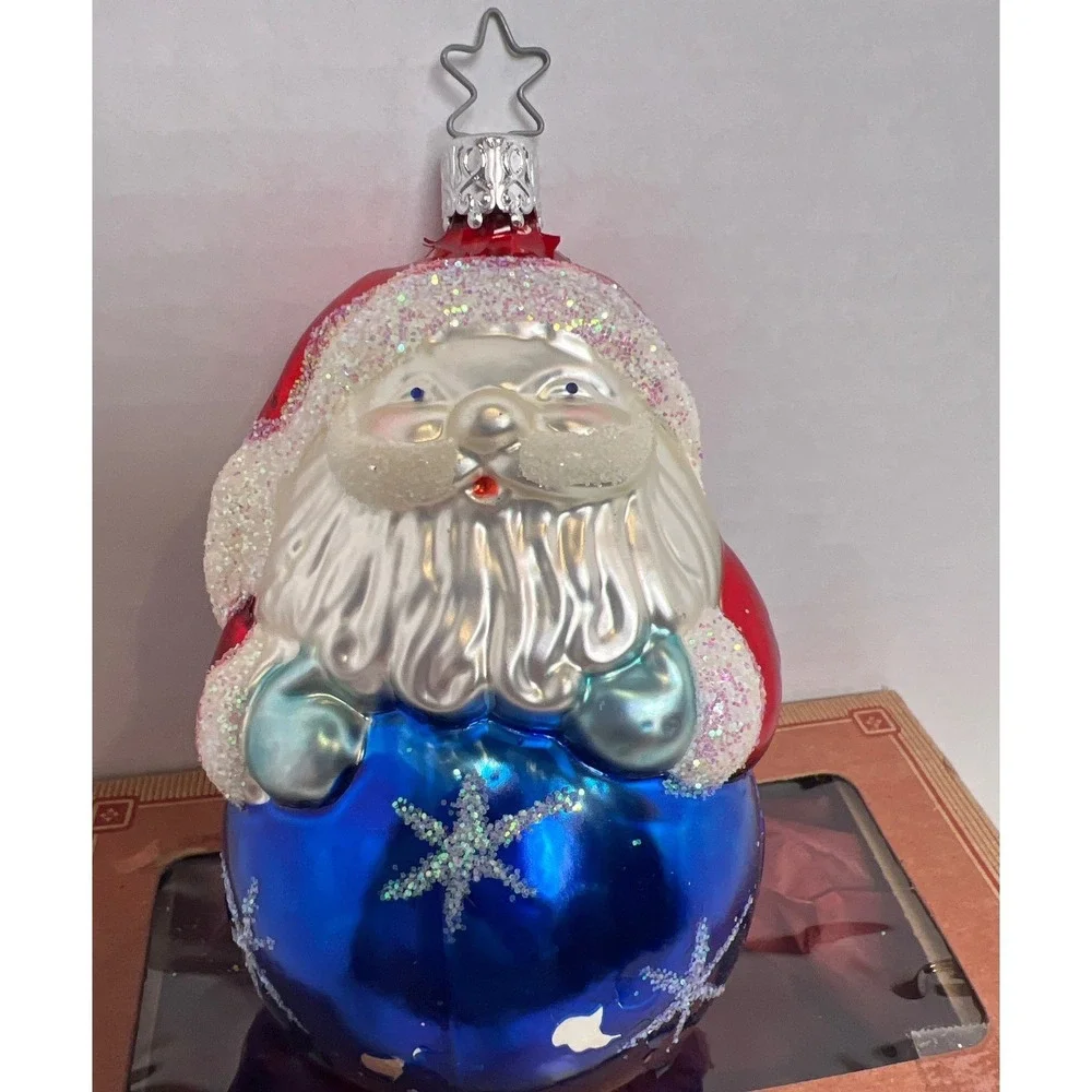 Old World Christmas Inge-Glas‎ Hand Blown Santa Blue Snowflake Ornament (79)